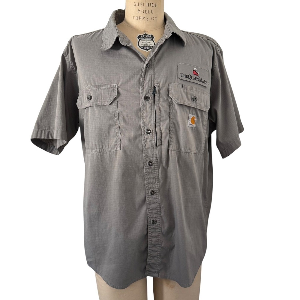 Carhartt Mens XL Grey Ripstop Short Sleeve Button Down The Queen Mary Work Shirt